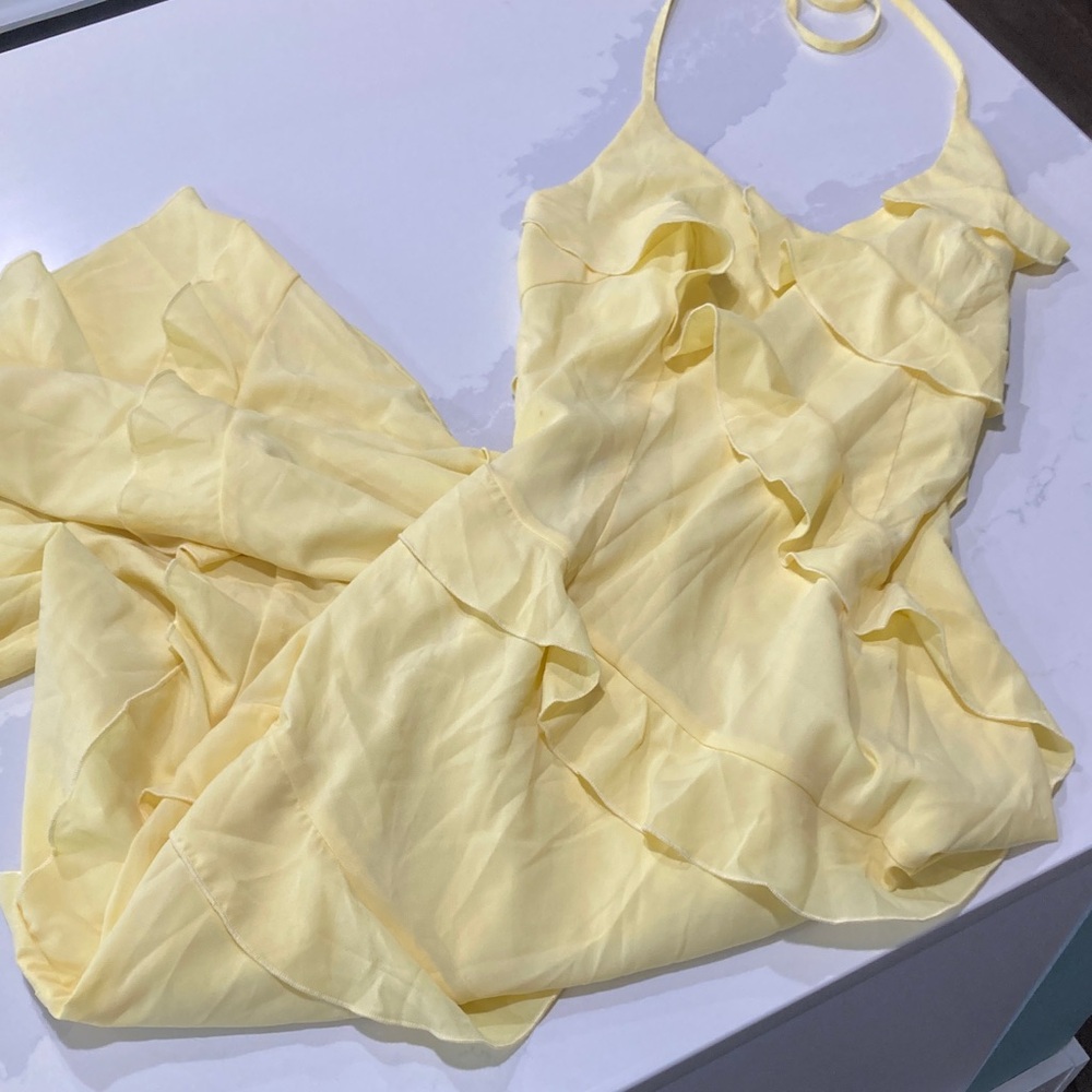 Yellow Ruffled Halter Dress - Picture 4 of 15